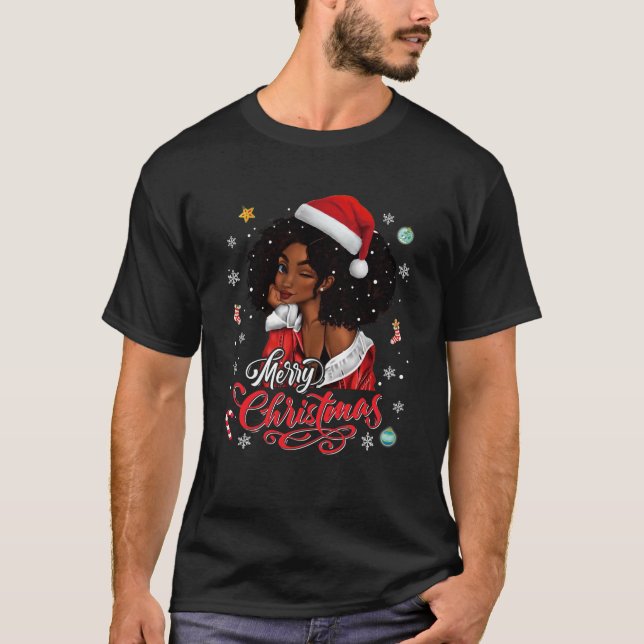 T-shirt Joyeux Noël Black Queen Girl African Père Noël Mel (Devant)