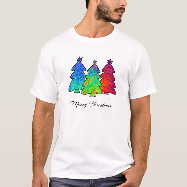 T-shirt Joyeux Noël Bleu Vert Rouge Rouge Motif Abstrait C (Devant)