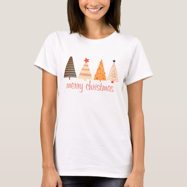 T-shirt Joyeux Noël Boho Orange Trees Blanc (Devant)