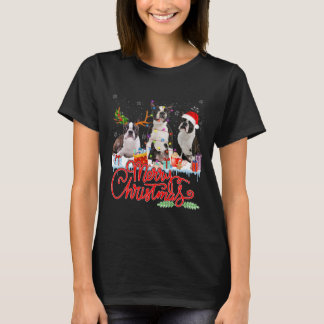 T-shirt Joyeux Noël Boston Terrier Père Noël Reindeer Ligh