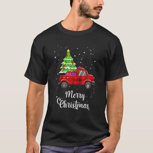 T-shirt Joyeux Noël Buffalo Camion Arbre Rouge Plaid Homme (Devant)