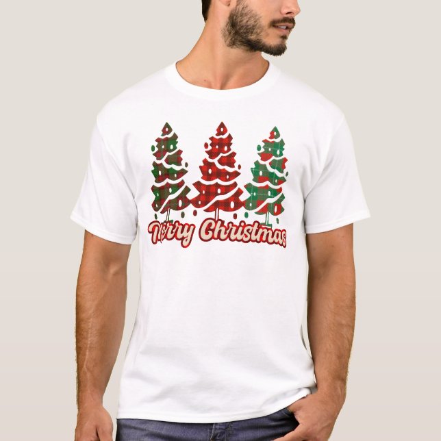 T-shirt Joyeux Noël - Buffalo Plaid Trees Design (Devant)