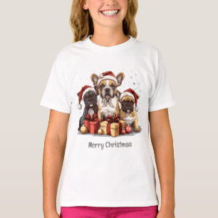 T-shirt Joyeux Noël Bulldogs français Santa Hat