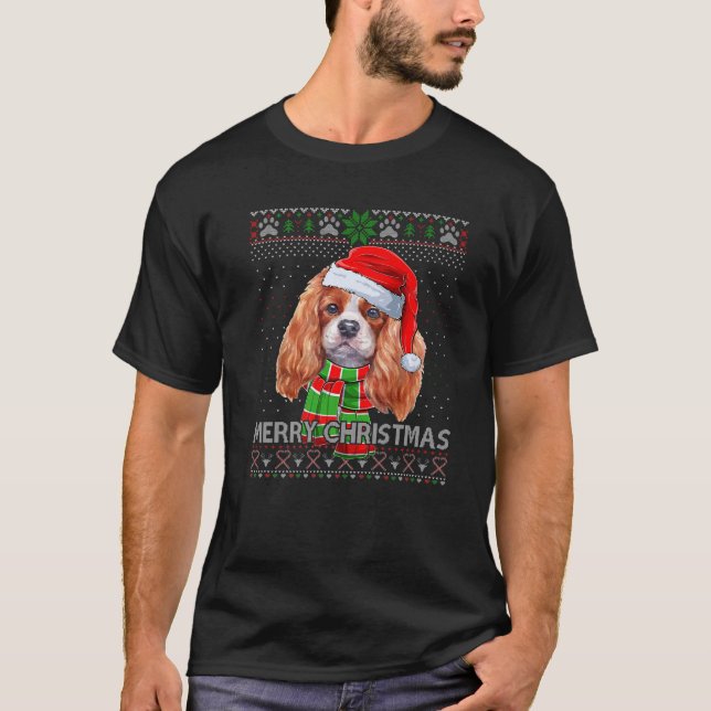 T-shirt Joyeux Noël Cavalier Roi Charles Spaniel Sant (Devant)