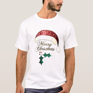 T-shirt Joyeux Noël chapeau de Noël Rouge or Vert Éclats