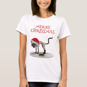 T-shirt Joyeux Noël. Chat avec chapeau de Père Noël