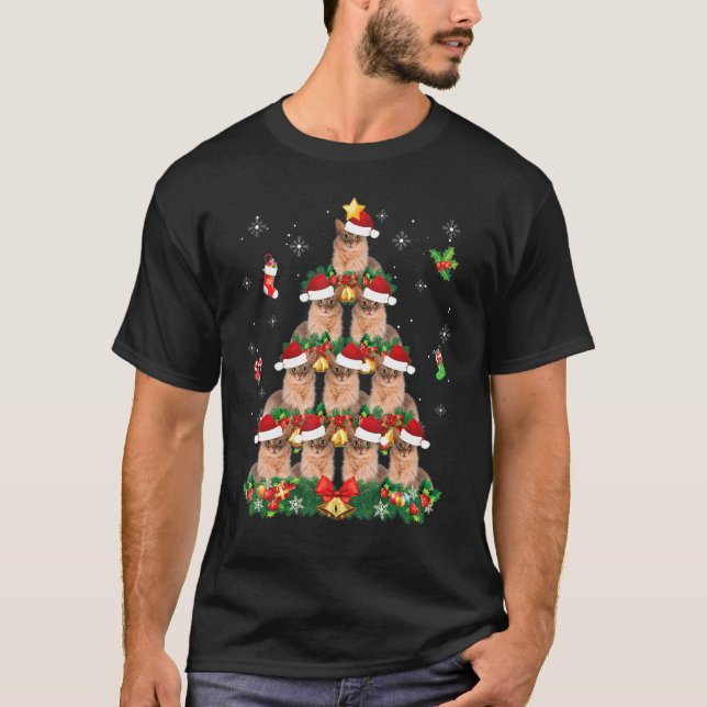 T-shirt Joyeux Noël Chat somalien Père Noël Tree Pyjama Sw (Devant)