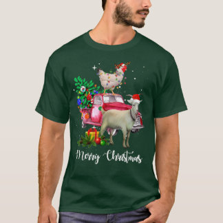 T-shirt Joyeux Noël Chèvres Poulet Lumières Noël Funny
