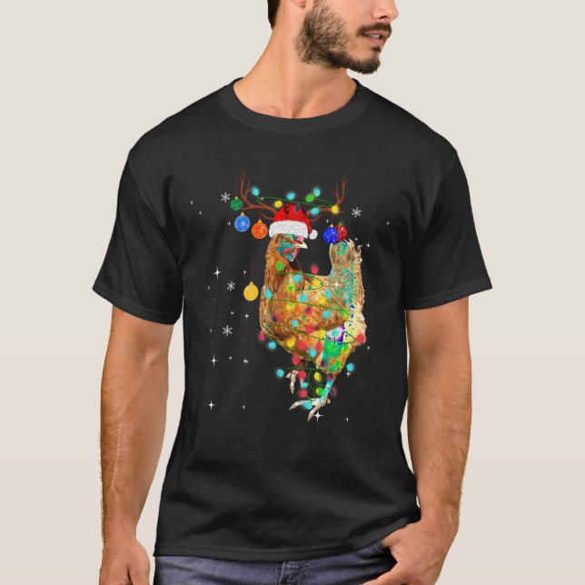 T-shirt Joyeux Noël Chicken Chemise Santa Hat Lumières Xma (Devant)