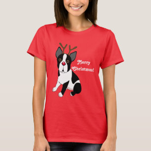 T-shirt Joyeux Noël ! Chien de renne de Boston Terrier
