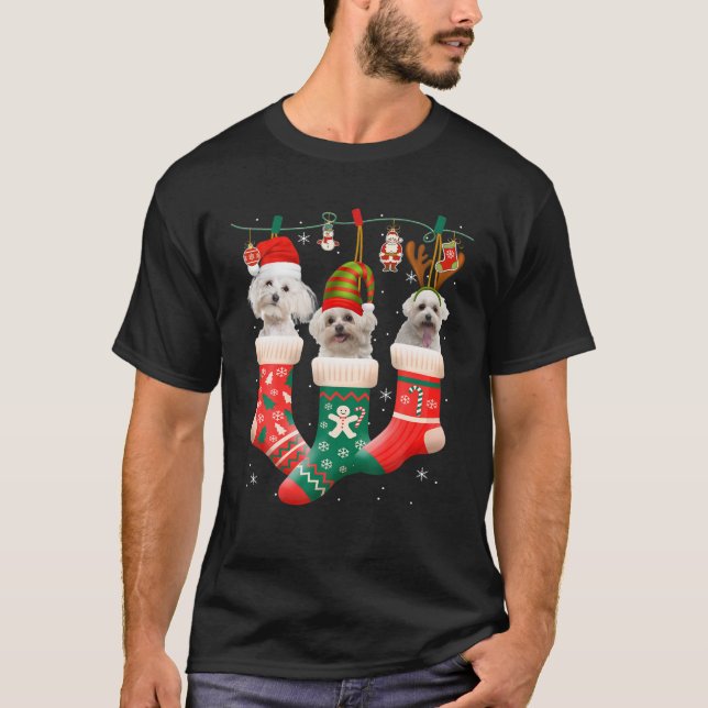 T-shirt Joyeux Noël Chien Paws Lumières Buffalo Plaid (Devant)