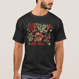 T-shirt Joyeux Noël Chien Paws Lumières Buffalo Plaid Leop
