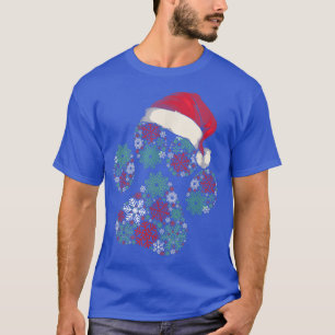 T-shirt Joyeux Noël Chien Paws Lumières Santa Hat Snowflak