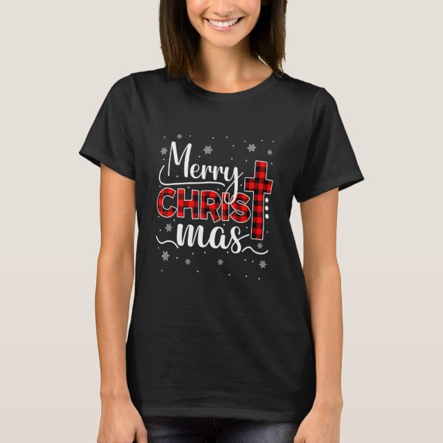 T-shirt Joyeux Noël Christian Cross Buffalo Plaid Fami (Devant)