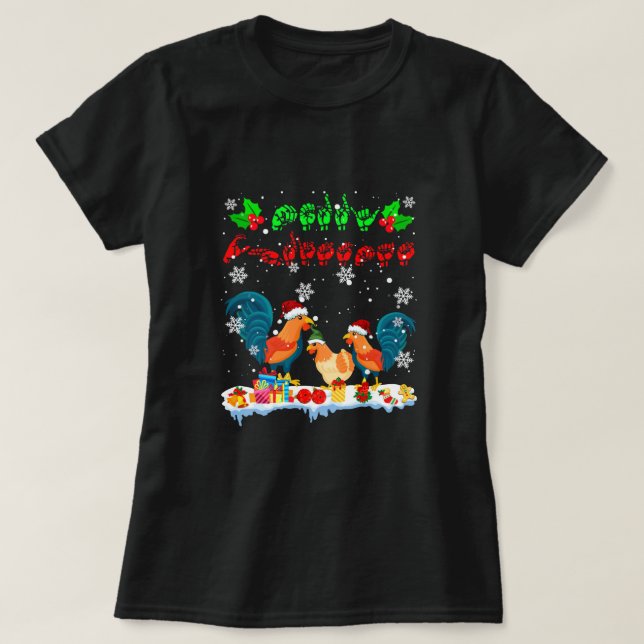 T-shirt Joyeux Noël Cute Chicken Farmer ASL Sign Langu (Design devant)