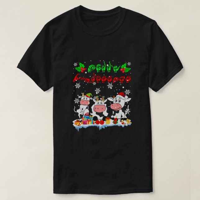 T-shirt Joyeux Noël Cute Cow Farmer ASL Langue des signes (Design devant)