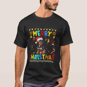 T-shirt Joyeux Noël Dachshund Santa Hat Lights Noël Fu