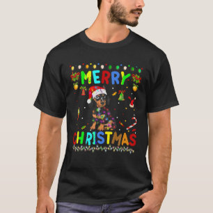 T-shirt Joyeux Noël Dachshund Santa Hat Lights Noël Fu