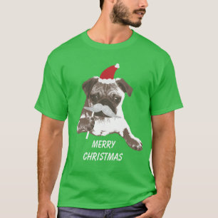 T-shirt Joyeux Noël de moustache de carlin blanc de Père