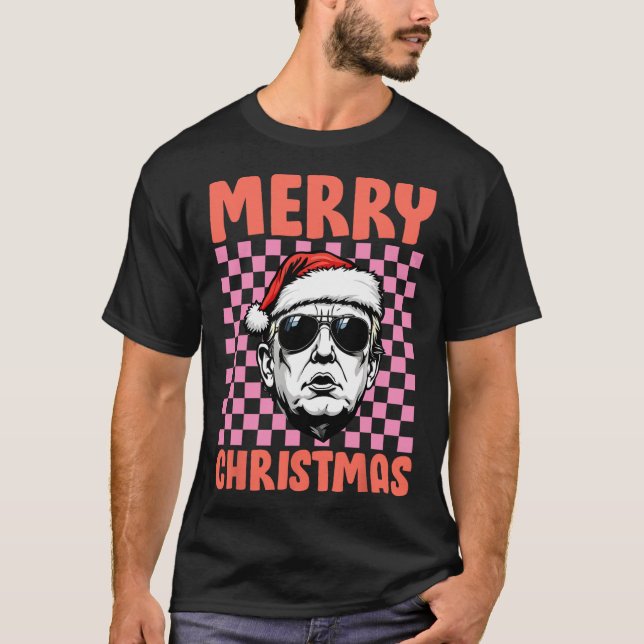 T-shirt Joyeux Noël Donald Trump Père Noël À damiers Holid (Devant)