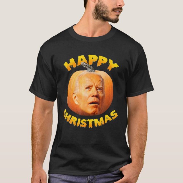T-shirt Joyeux Noël Drôle Joe Biden Citrouille Halloween (Devant)