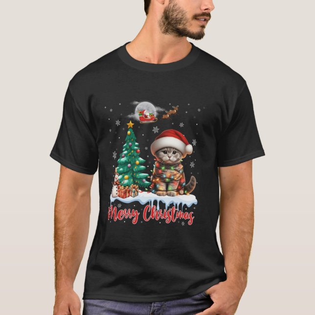 T-shirt Joyeux Noël écossais Plier Père Noël Amoureux des  (Devant)