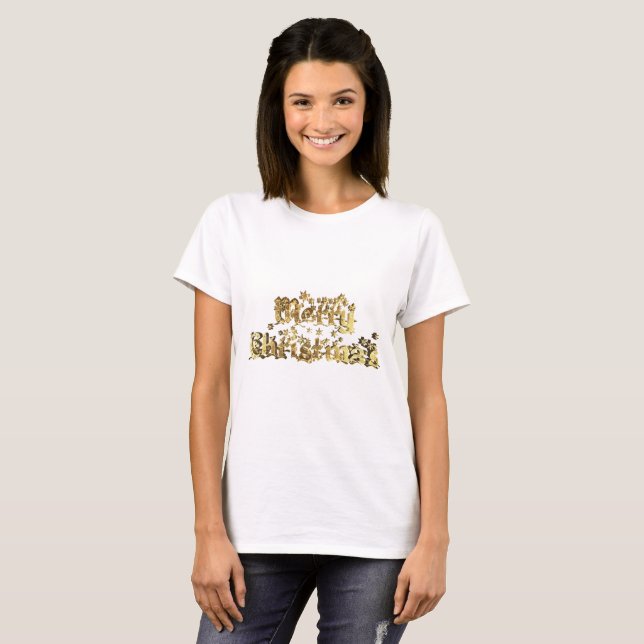 T-shirt Joyeux Noël Elegant Gold Stars Typographie (Devant entier)