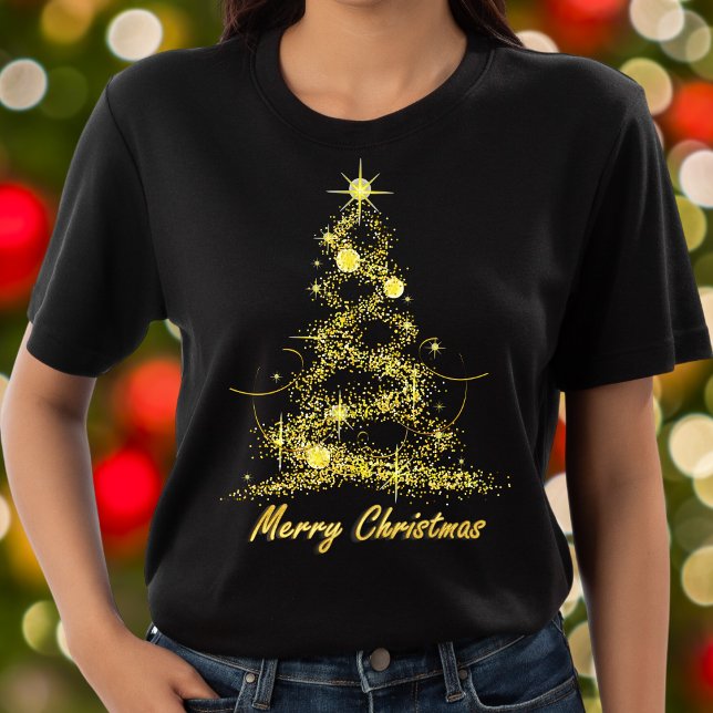 T-shirt Joyeux Noël Elegant Noir et Arbre d'Or Chic (Créateur téléchargé)