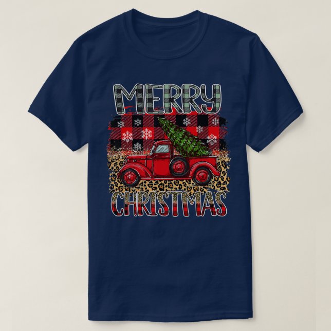 T-shirt Joyeux Noël Empreinte de léopard Buffalo Plaid Red (Design devant)