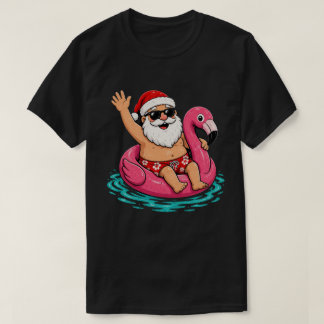 T-shirt Joyeux Noël en juillet Flamingo Tropical Santa