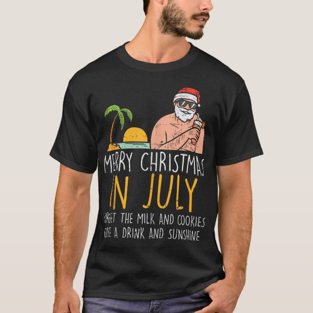 T-shirt Joyeux Noël En Juillet Père Noël Beach Cocktail Su (Devant)
