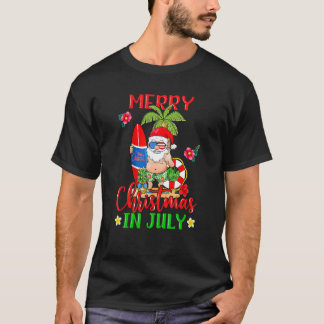 T-shirt Joyeux Noël En Juillet Père Noël Surf Surfer Hawai
