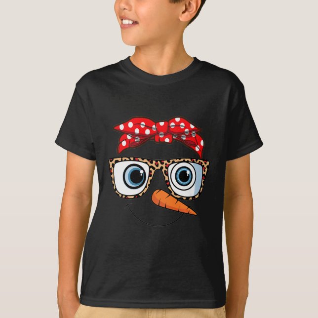 T-shirt Joyeux Noël Face Snowman Noël Leopard Pri (Devant)
