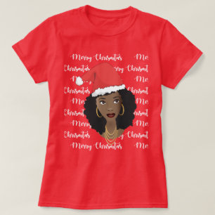 T-shirt Joyeux Noël, Femme noire, Chapeau de Père Noël