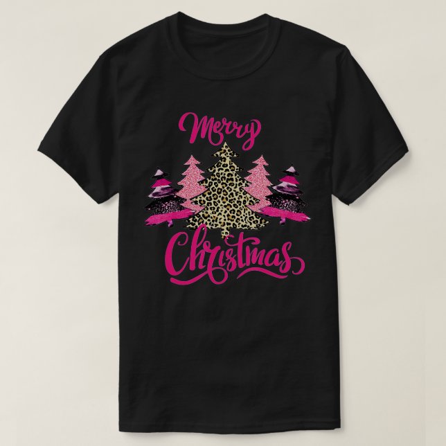 T-shirt joyeux Noël femmes Filles arbre rose Noël l (Design devant)