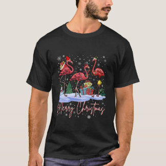 T-shirt Joyeux Noël Flamant Rose Chapeau de Père Noël Lumi