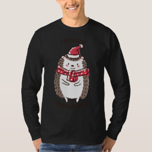 T-shirt Joyeux Noël Funny Mignonne Hérisson Santa Hat Star