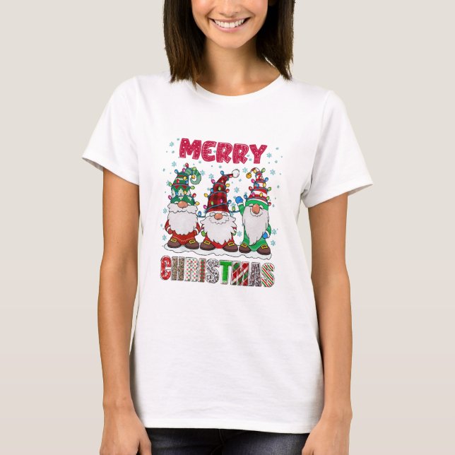 T-shirt Joyeux Noël Gnome Famille Funny Jeu de Noël Arbre (Devant)