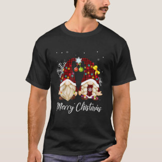 T-shirt Joyeux Noël Gnomo Buffalo Plaid Rouge Funny Fami