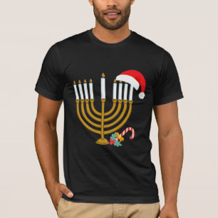 T-shirt  Joyeux Noël Hanoukka Santa Hat Jewish Menorah