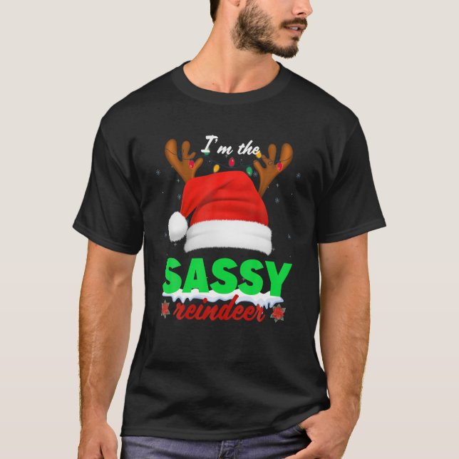 T-shirt Joyeux Noël Je suis Sassy Reindeer Lights Noël (Devant)