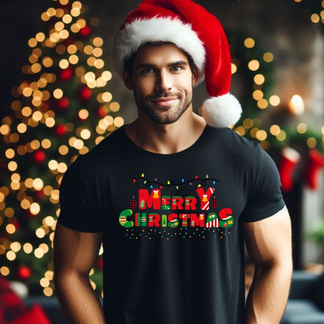 T-shirt Joyeux Noël : Joie illuminée en typographie (Créateur téléchargé)