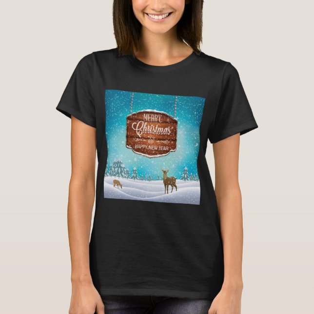 T-shirt Joyeux Noël Joyeux Nouvel An Cerf (Devant)