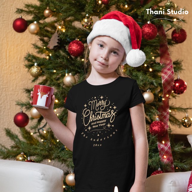 T-shirt Joyeux Noël Joyeux Nouvel An Moderne Noir & Or (Créateur téléchargé)