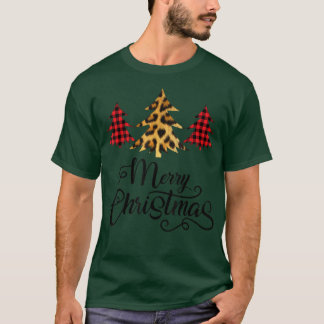T-shirt Joyeux Noël Leopard Buffalo Plaid Motif Chri