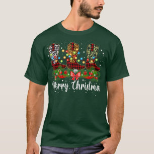 T-shirt Joyeux Noël Leopard Cowboy Boot Western Père Noël