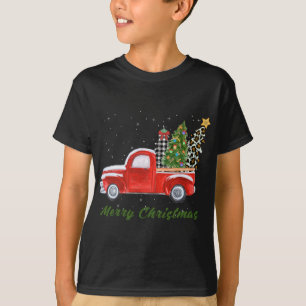 T-shirt Joyeux Noël Leopard Plaid Arbre de Noël Rouge T