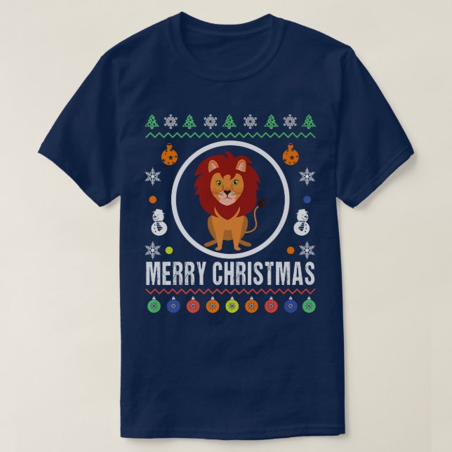T-shirt Joyeux Noël Lion laide doux Joyeux Jeu de Noël Kni (Design devant)