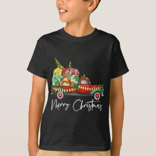 T-shirt Joyeux Noël Lumières Camion Rouge Arbre de famille