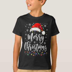 T-shirt Joyeux Noël Lumières Rouge Noël Chapeau Noël Famil